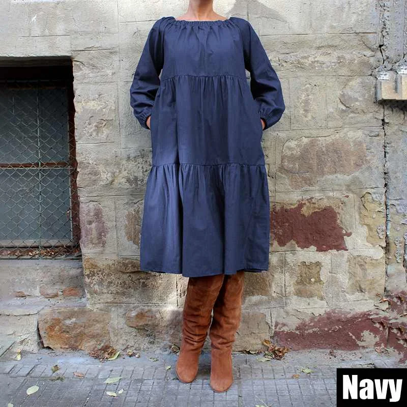 Платье VONDA с длинным рукавом размера плюс базовое теплое платье для осени и зимы