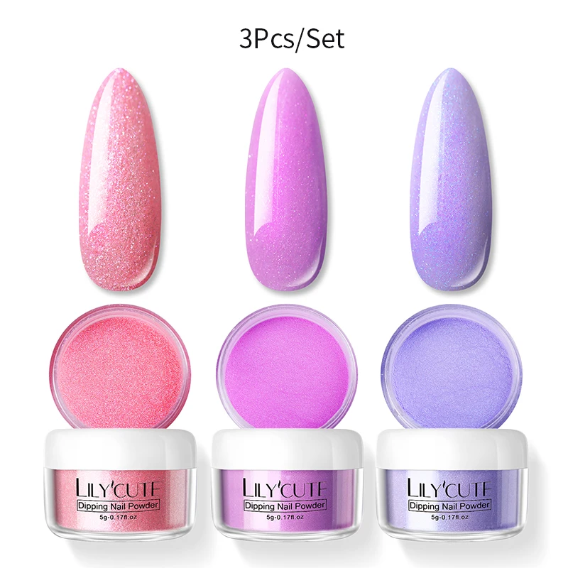 3Pcs Set 01 LILYCUTE погружение ногтей Блеск порошок наборы градиентный французский порошок для ногтей Красочные голографические натуральные сухие пигментные лампы для лечения - Цвет: 3Pcs Set 01