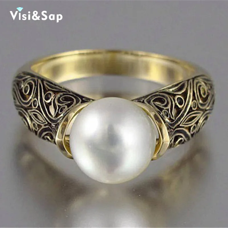 Visisap инкрустированные искусственным жемчугом женские кольца с узором в стиле