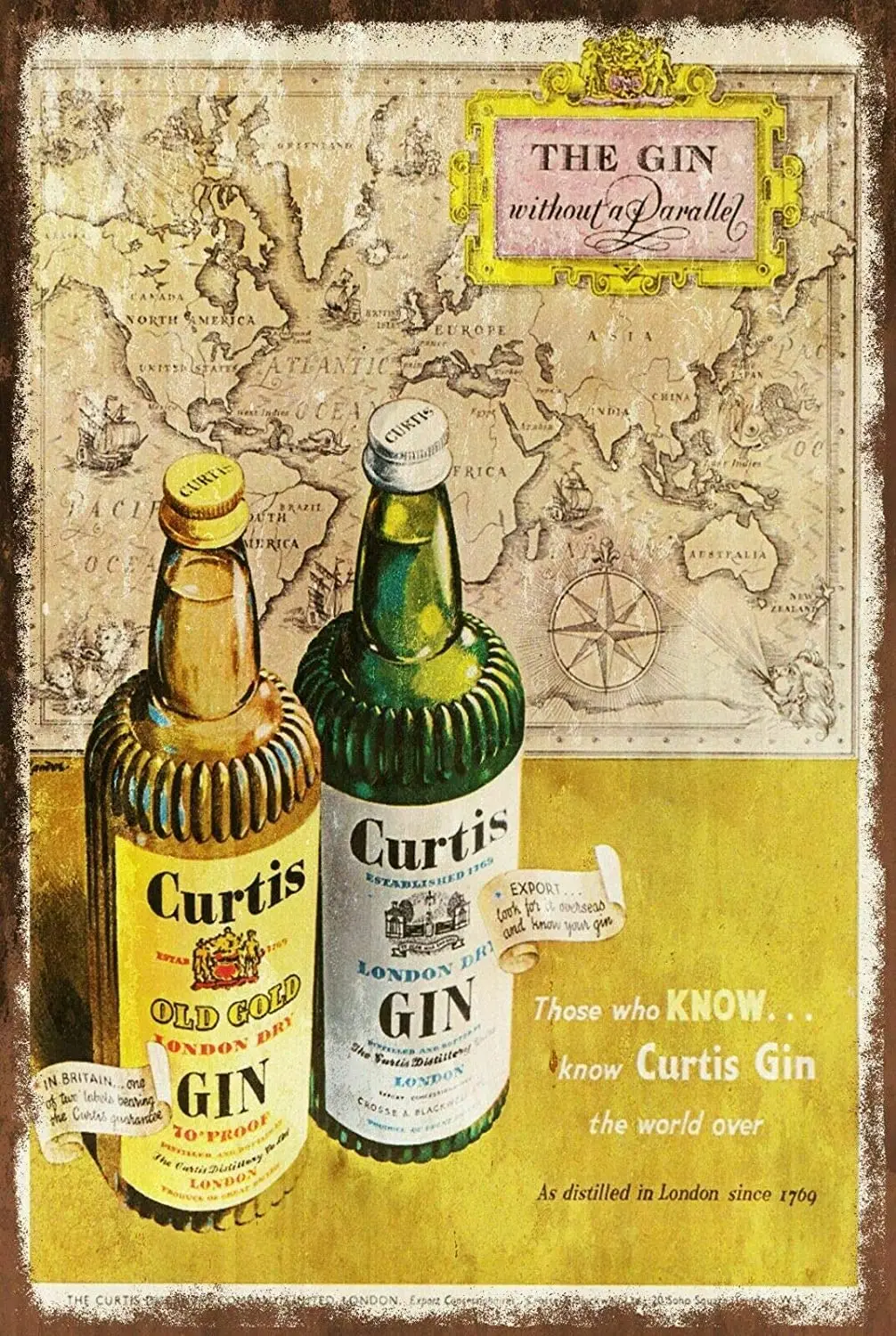 

Curtis Gin London Dry & Old Gold Decor Signs 12x8 Inch Metal Tin Sign