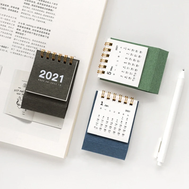

2021 Simple Solid Color Mini Desktop Paper Simple Calendar Dual Daily Scheduler Table Planner Yearly Agenda Organizer