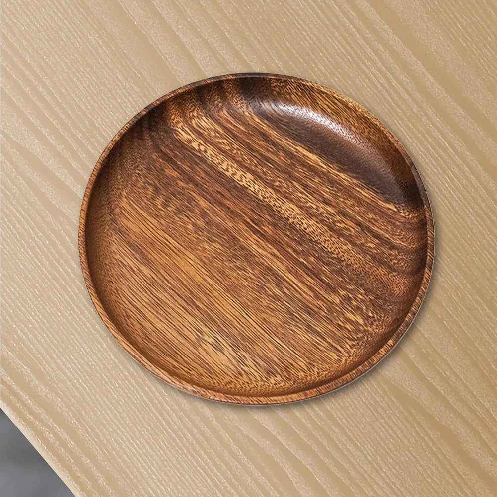 

10.5-24 cm Acacia Wood Dinner Plates Unbreakable Round Wood Plates for Fruits Dishes Snacks Dessert Serving Tray Tableware