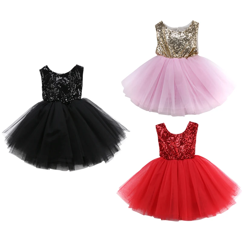 

Fashion Formal Party Newborn Infant Baby Girls Sleeveless O-Neck Lace Bow Sequined Knee-Length Tutu Princess Dress Sundress
