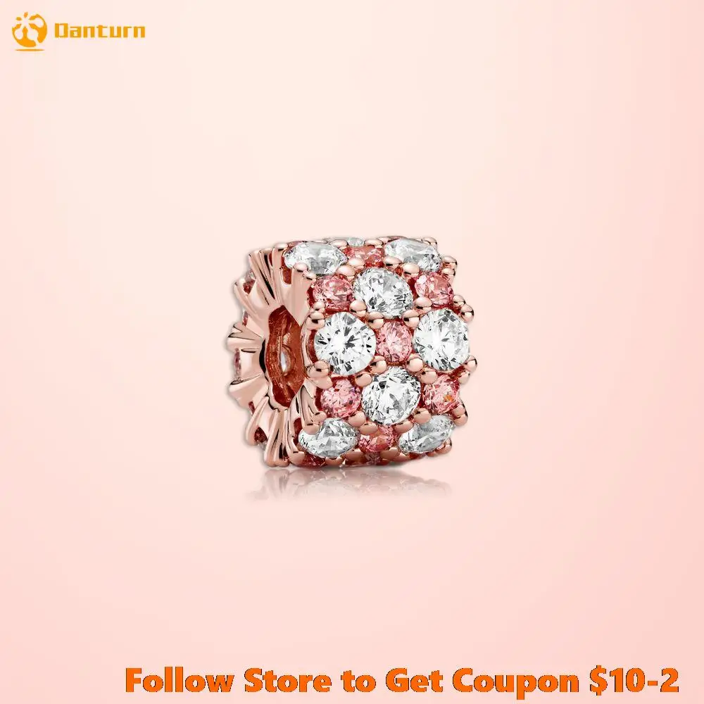 

2020 New S925 Sterling Silver Beads Pink & Clear Sparkling Charms fit Original Pandora Bracelets Women DIY Jewelry