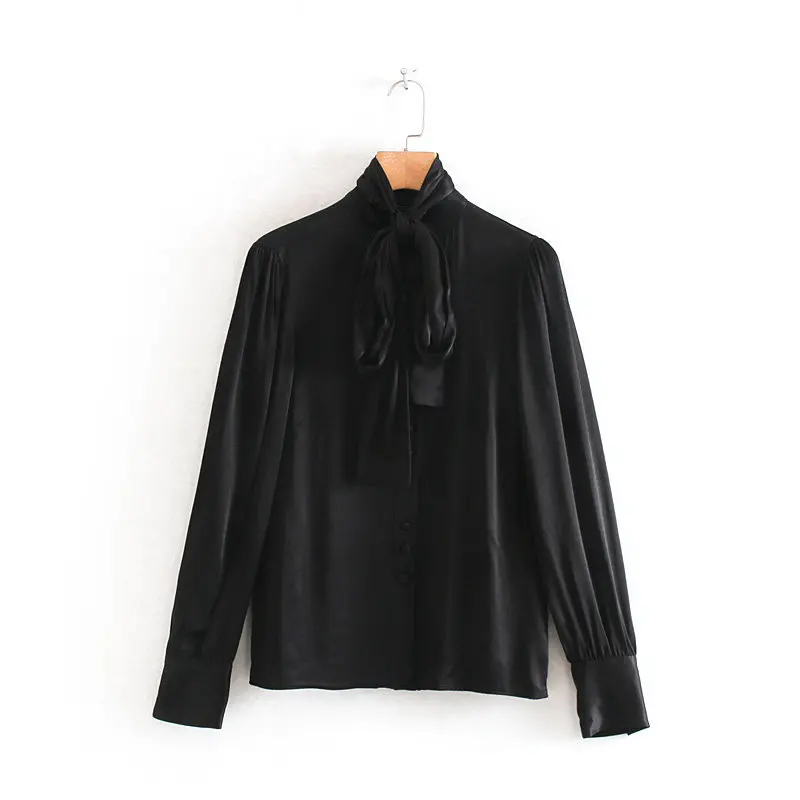 Новая женская элегантная однотонная Атласная Блузка офисная для женщин с