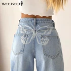 Женские джинсы с завышенной талией, с принтом в виде бабочек