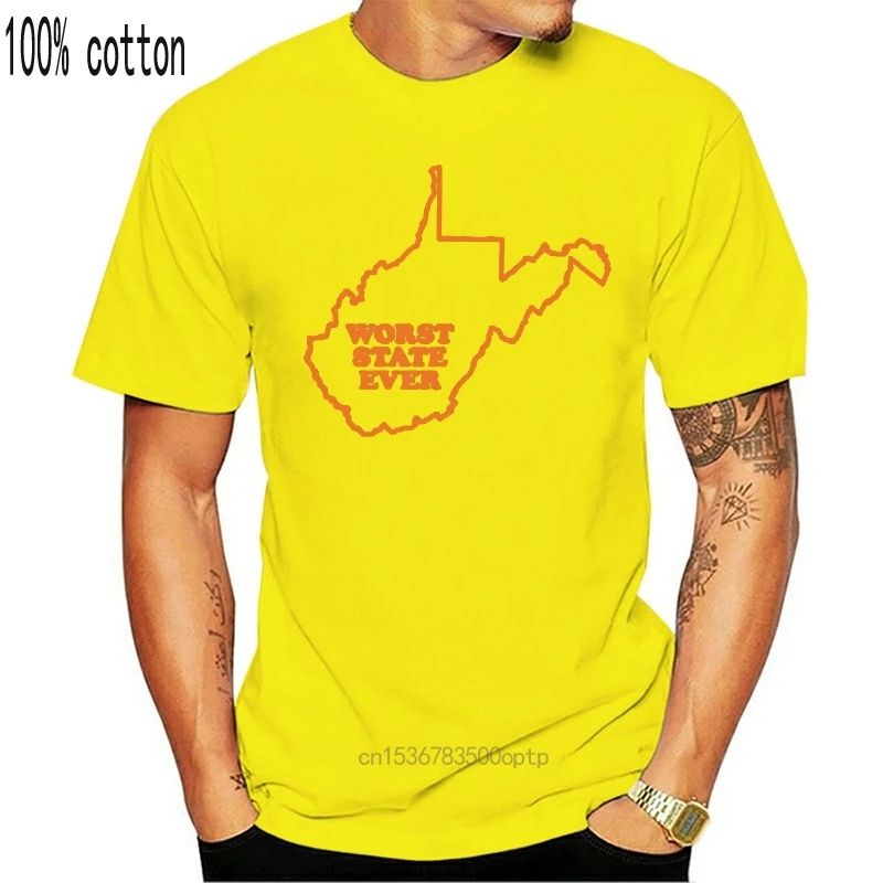Фото Базовая хлопковая футболка с надписью West Virginia худший Государственный