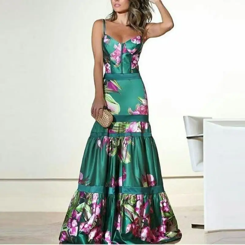 

Dress Women Sexy Sling Waist Loaf Party Dress Flower Print Party Dress Female Vestidos