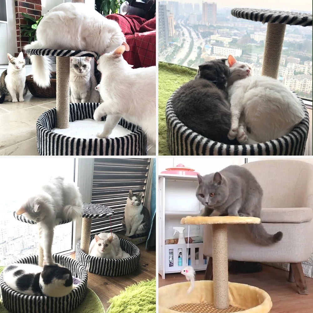 

Cat Sleeping Frame Jumping Platform Cats Tree Climbing Tower Scratching Board Sisal Toy Rest Litter with House Four Seasons Bed