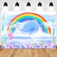 mocsicka mermaid birthday party background rainbow blue whale decoration props baby shower photography backdrop photo studio