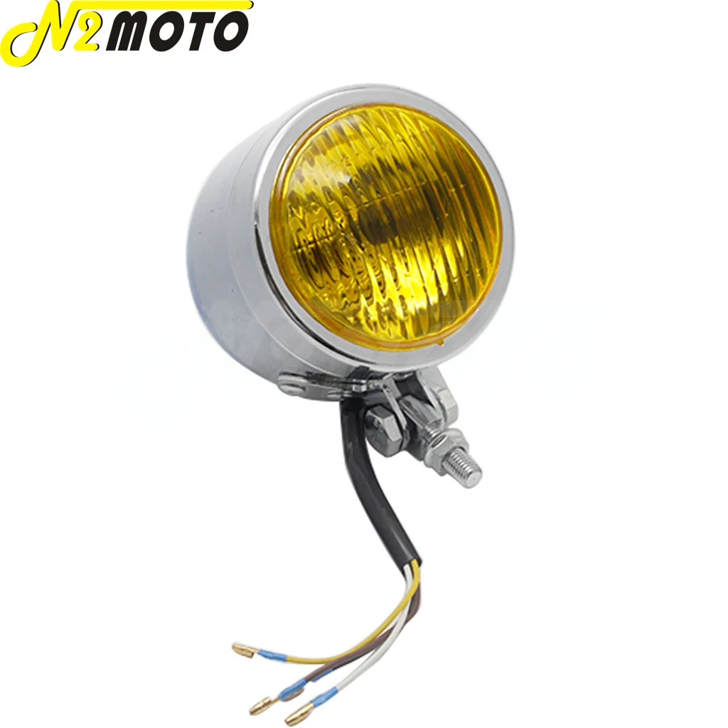 H4 12V мотоциклетные хромированные винтажные янтарные фары для Honda Yamaha Suzuki Kawasaki Chopper
