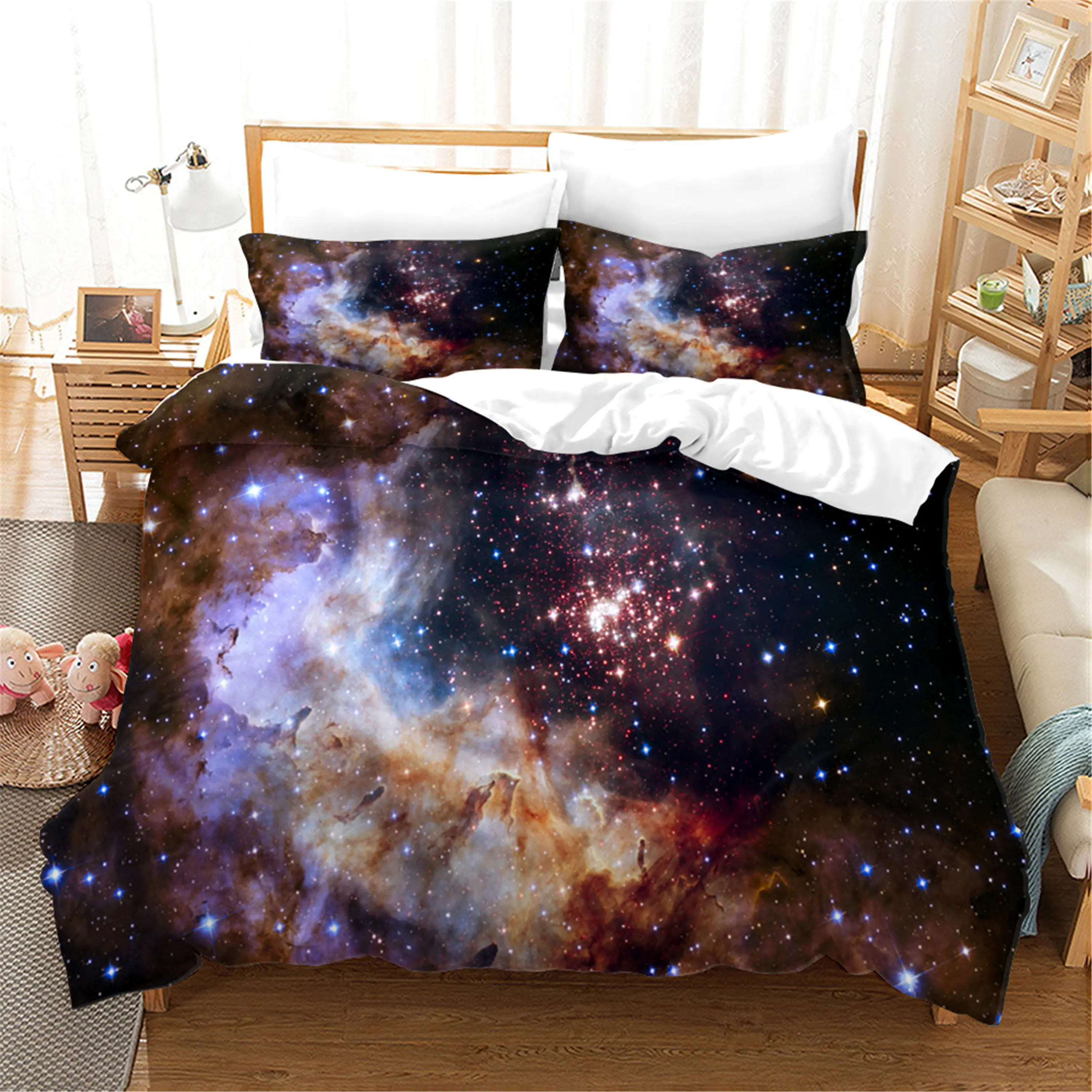 

Blue Starry Sky Bedding Sets Dreamy Quilt Covers Bedclothes King Queen Home Textile Bed Linens And Pillowcase Luxury Duvet Cover
