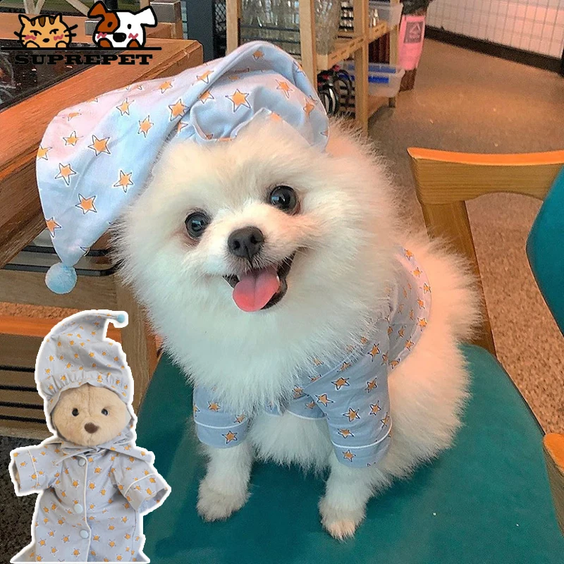 

SUPREPET Cute Dog Clothes for Small Dogs Print Pet Pajamas Puppy Clothes Dog Hat Chihuahua Accesorios Winter Warm Pets Clothes