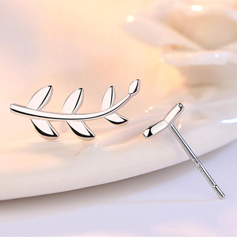 925 пробы серебряные серьги асимметричные Листья уха гвозди модные простые