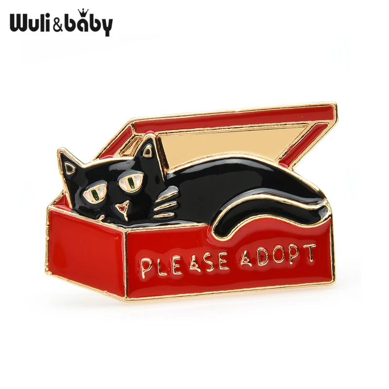 

Wuli&baby Enamel Gift Box Cat Brooches For Women Pets Animal Party Causal Brooch Pins Gifts