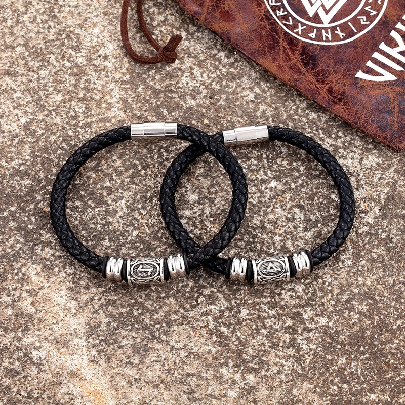 MKENDN персонализированный браслет из искусственной кожи с бусинами Futhark Rune на ваш