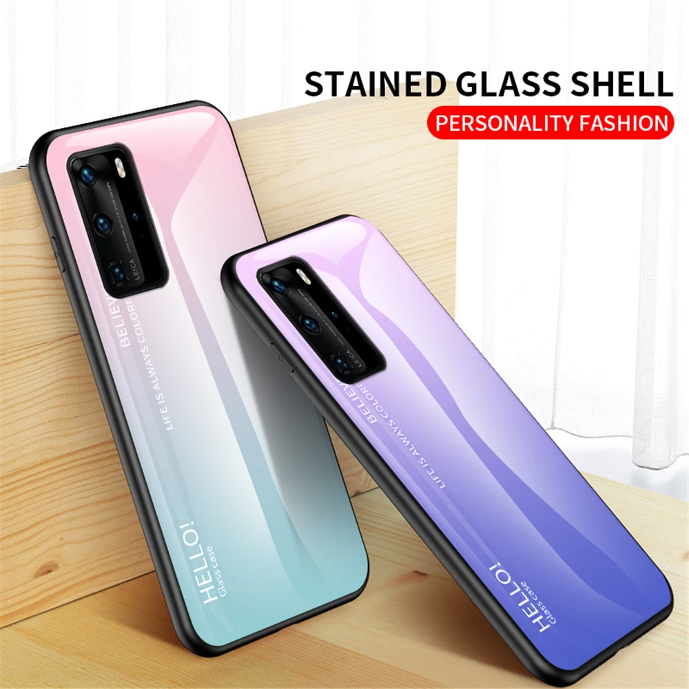 Градиентный цветной чехол на Huawei P40 P30 P20 P10 Lite Mate 30 20 10 Pro закаленное стекло бампер