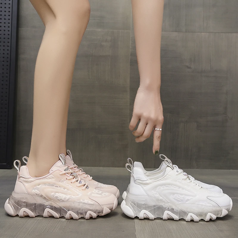 

Daddy Shoes Women's Fashion 2021 Summer New Transparent Thick Sole Increased Breathable Mesh Comfortable Casual Sports Shoes