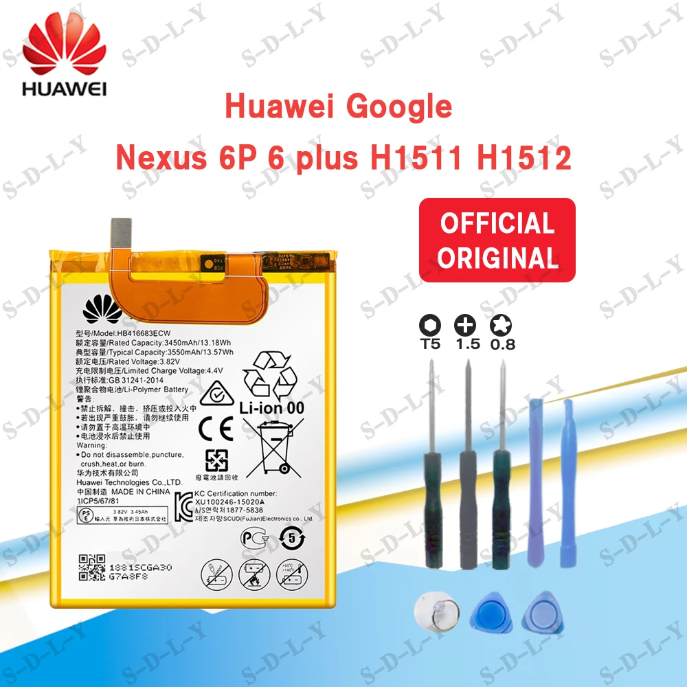 

3550mAh HB416683ECW Battery for Huawei Google Nexus 6P 6 Plus H1511 H1512 Come with Batteries Sticker