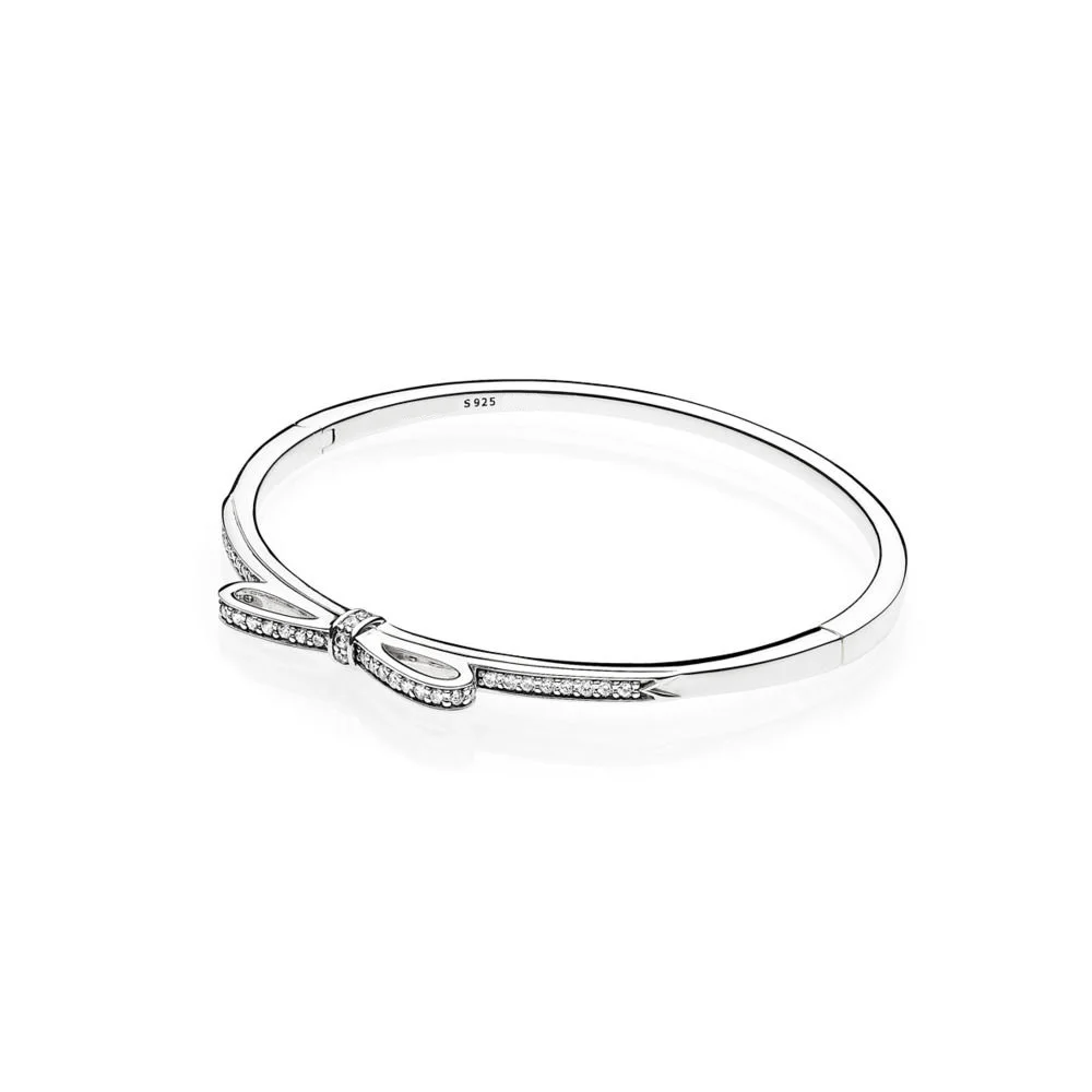 

925 Sterling Silver Base Bangels Fashion Rose Gold Bow Diy Crystal Crown For Original Charm Women DIY Love Jewelry