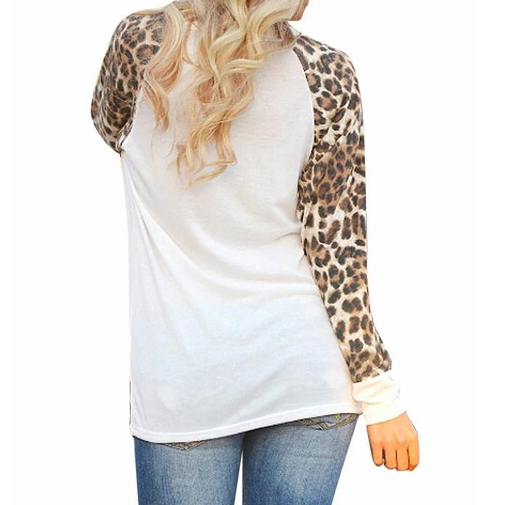 Женский леопардовый пуловер с длинным рукавом и круглым вырезом | Женская одежда