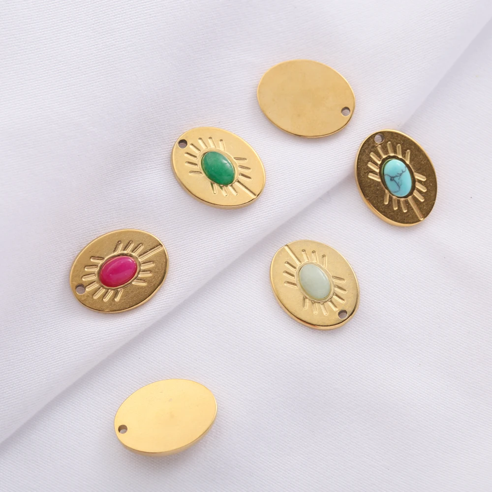 

5Pcs Natural Stone and Stainless Steel Gold Oval Charms Pendants For Diy Earrings Bracelet Necklaces Jewelry Making Supplies