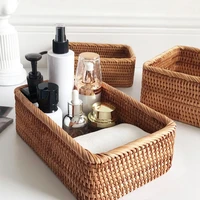 hand woven rattan wicker basket home organizer toy bread laundry basket rectangular storage box bathroom kitchen accessories