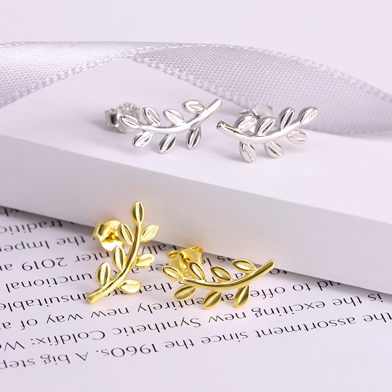 

Delicate Leaf Stud Earrings for Women Girls Korean Sterling Silver Small Earrings 2021 Gold Mini Earings Jewelry
