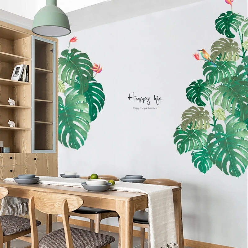 

Creative green plant wall sticker nordic stickers living room sofa bedroom background wall decor self-adhesive house decoration
