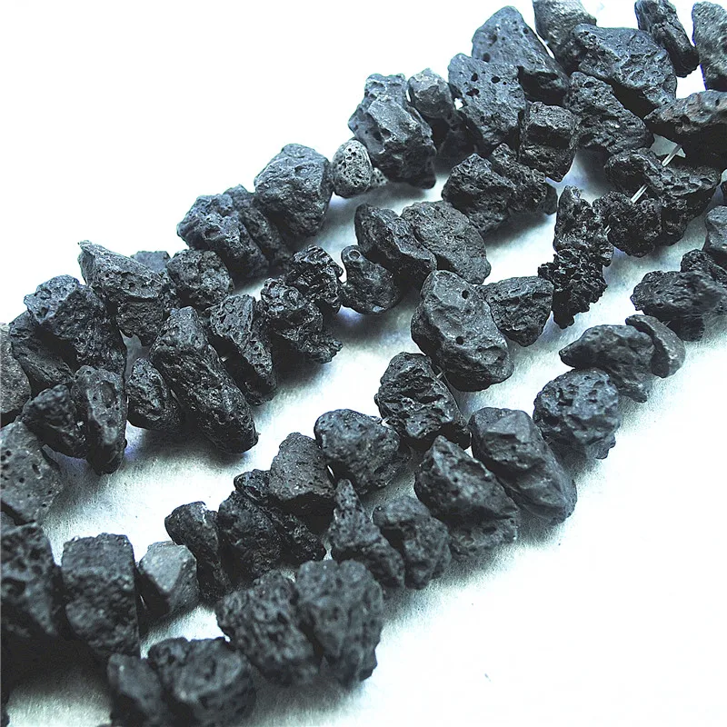 

2 Strings Black Lava Stone Chips 15-20MM One String 6.7 Inch Length For Women Bracelets Making Accessories Wholesale Free Ships