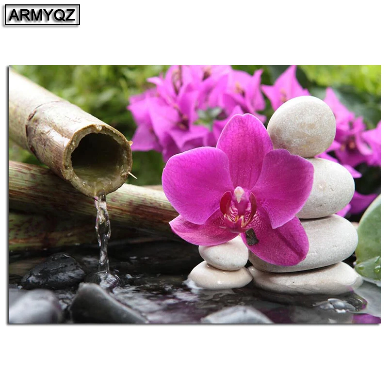 Алмазная живопись Zen Orchid stone квадратный/круглый пейзаж алмазная вышивка
