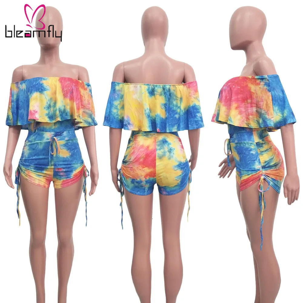 2019 женский комбинезон с принтом Tie Dye вырезом лодочкой открытыми плечами рукавом
