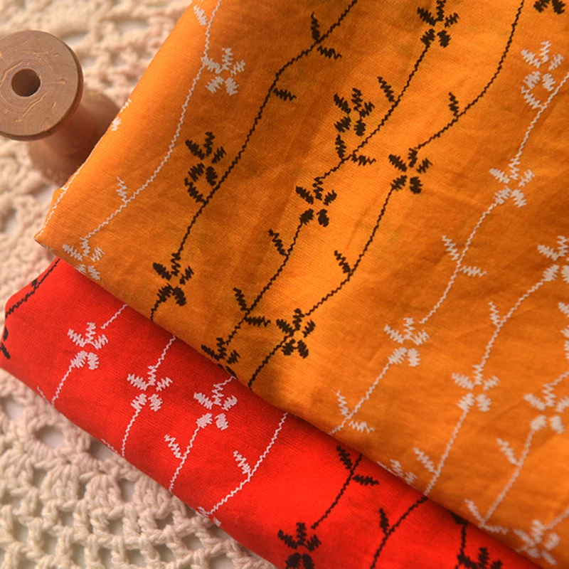

Red And Yellow Cotton Fabric Printed Leaf Cotton Cloth For Coat Robe Skirt Clothes Sofa Towel DIY Material