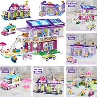friends coffee cake park house city building blocks girls diy stacking bricks toys for children with figures dolls cars
