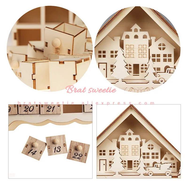 Деревянный Рождественский календарь с 24 куб ящики для хранения багажа обратный