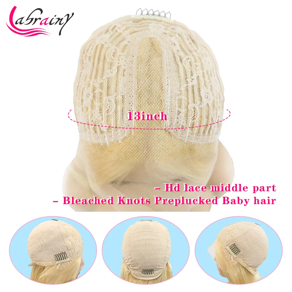 HD transparent Lace Frontal Wigs 613 Blonde Glueless Body Wave Pre Plucked 13x6 Front Human Hair Natural Hairline | Шиньоны и парики