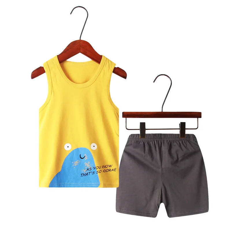 

New Kids Clothes Suit Cotton Sleeveless Tops+shorts Cartoon Printed Children Casual Vest Baby Girl Outfits Cute Boys Sport Set