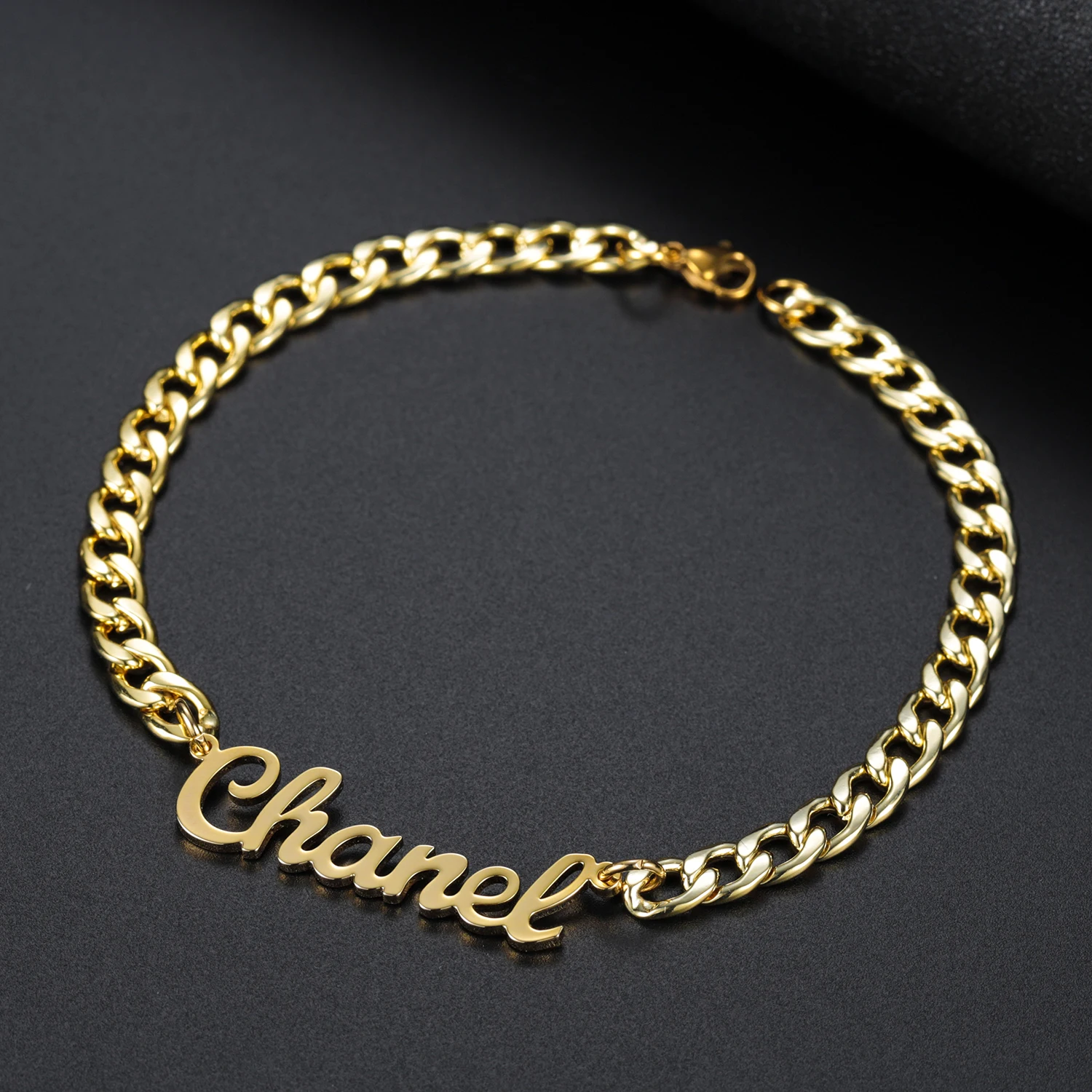 

Personalized Name Bracelet 18K gold plated Stainless Steel Curb Chain Custom Bracelet&Bangle Handmade Men Jewelry For Women Gift