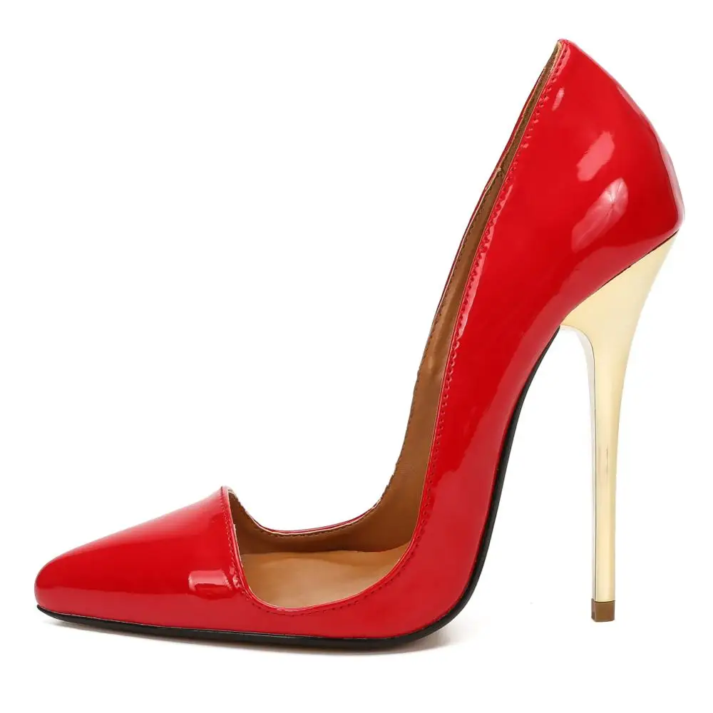 

LLXF stilettos Plus:40-45 46 47 48 women pointed toe Sandals shallow mouth 14cm super high thin heel Pumps Gold Bottoms shoes
