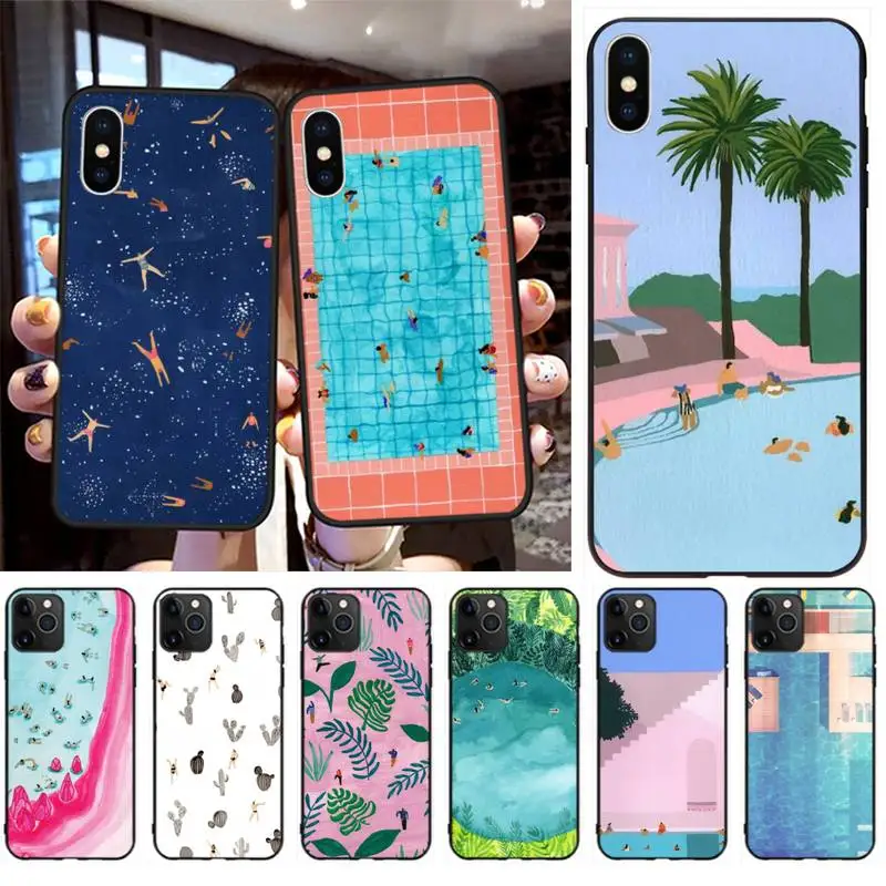 Забавный черный мягкий чехол с летним небом для бассейна телефона iPhone 11 pro XS MAX 8 7 6