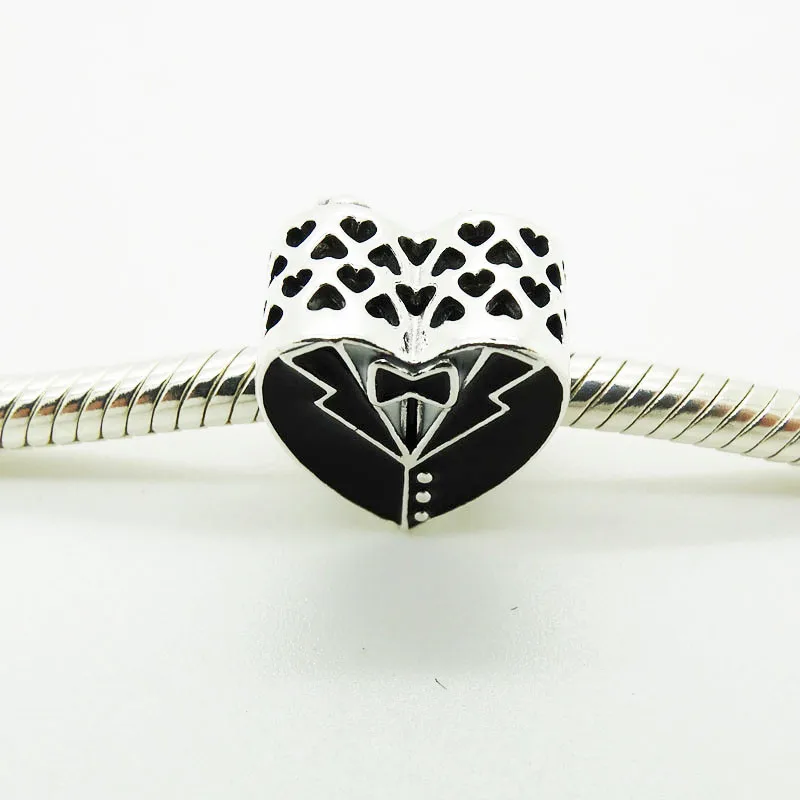 

Our Special Day Black & White Enamel Heart Beads for Charms Bracelets Women DIY Silver 925 Jewelry Love Beads for Jewelry Making