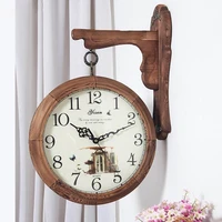 wooden wall clock modern design large camphor wood wall watches home decor double sided clocks retro living room decoration gift