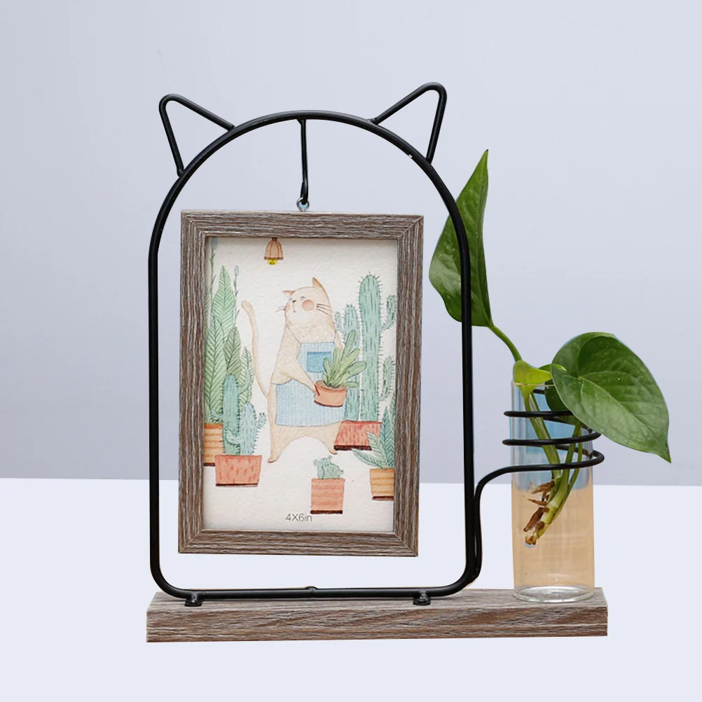 

Double-sided Photo Picture Frame with Hydroponic Container for Home Office Desk Decoration (Dark Cat)