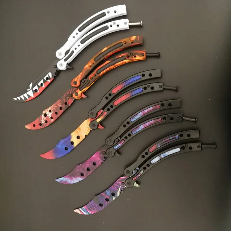 Складной нож бабочка CS GO Karambit тренировочный Balisong не заточенный металлический