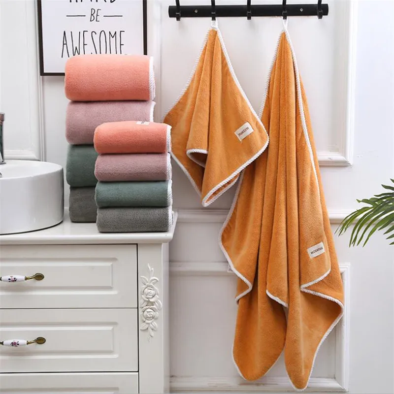 

Solid Color Microfiber Towel Set Soft Strong Absorption Adult Bathing Towel Sets Pink Grey Green Yellow Bath Towel Sets