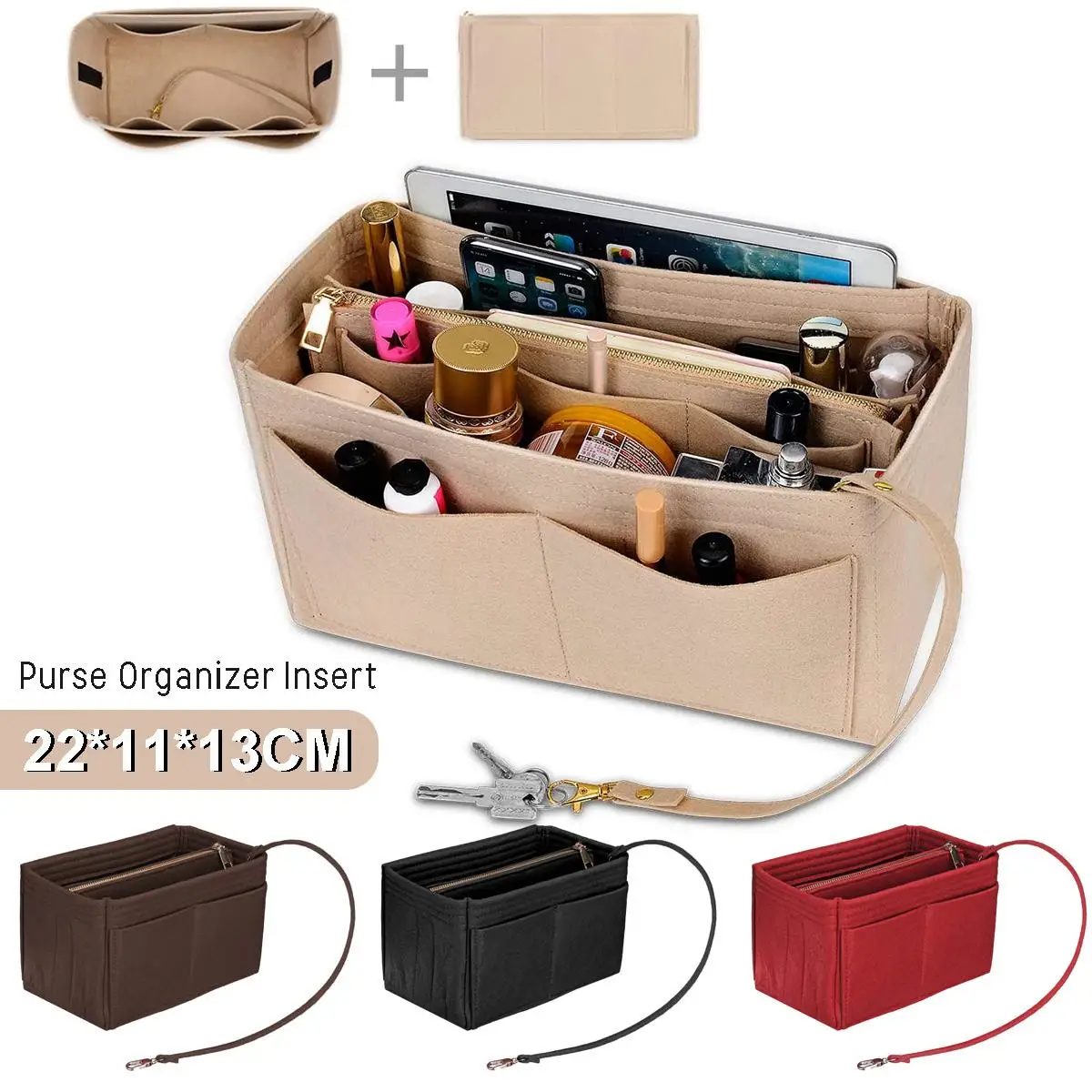 

Make Up Organizer Felt Insert Bag For Handbag Travel Inner Purse Portable Cosmetic Bags Fit Various Bags