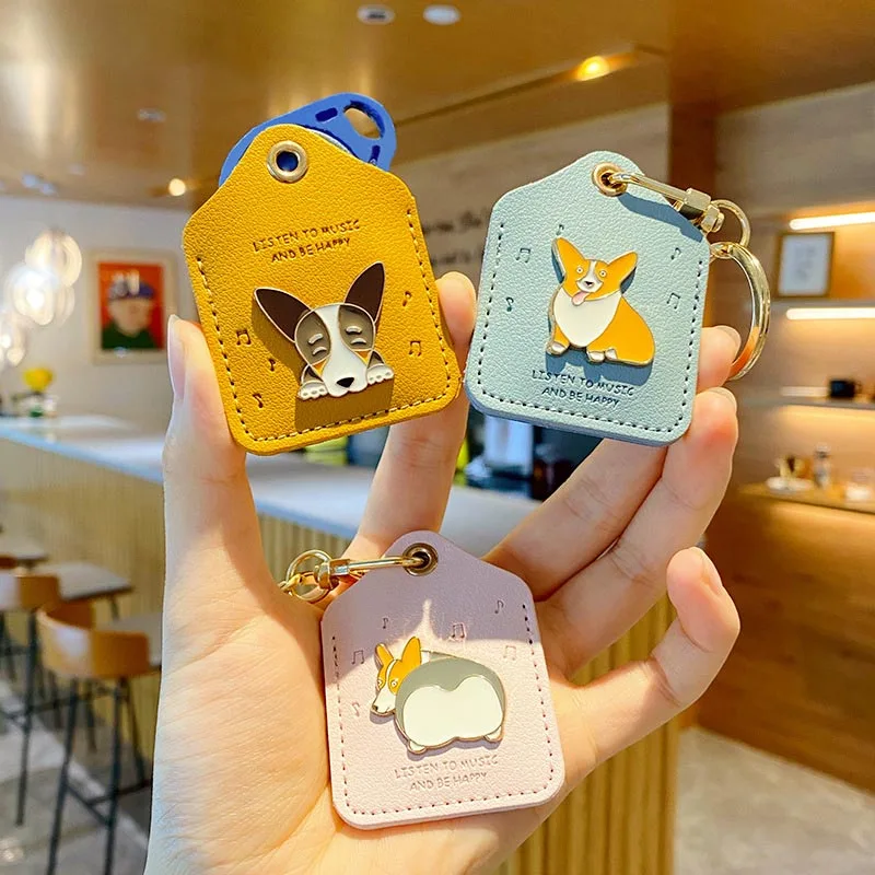Creative Leather Alloy Corgi Access Control Card Holder Keychain Cute Dog Car Keyring men women Bag pendant key chains | Украшения и