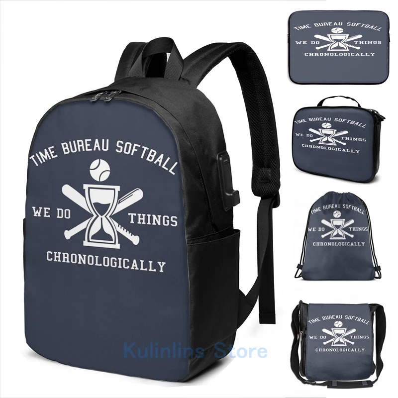 Забавный графический принт время Бюро Софтбол Летучая мышь USB заряд рюкзак