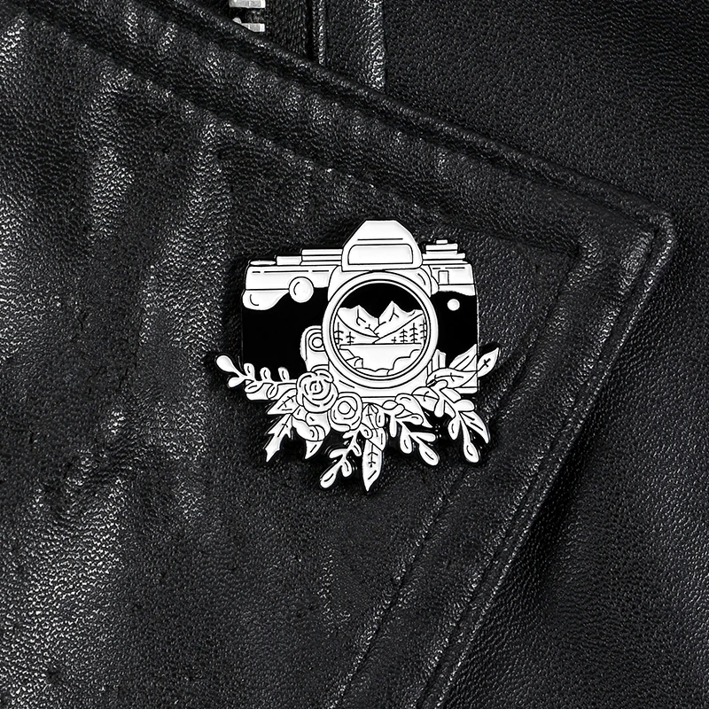 Броши для камеры эмалированные заколки винтажные черные и белые знаки брошь на