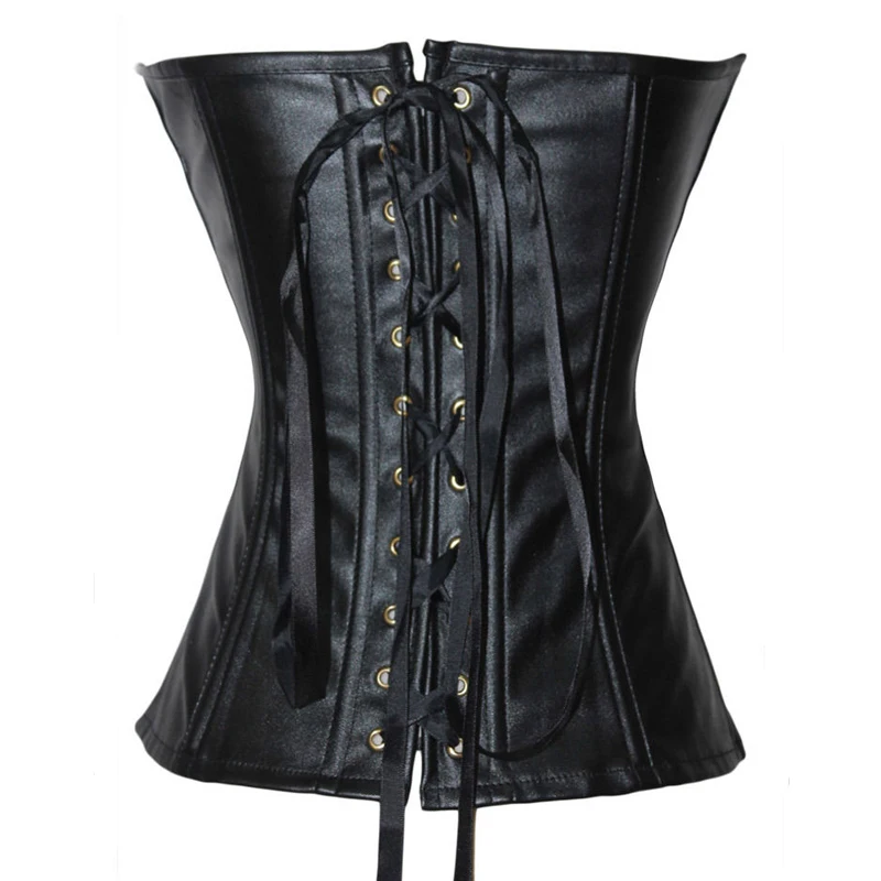 

Punk Stijl Push Up Dames Afslanken Body Bovenborst Shapewear Gothic Faux Leather Bustier Corset Met Zip Taille Trainer Zwart